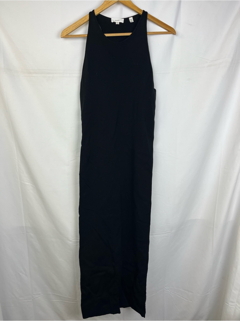 A.L.C. Solid Black Halter Neck Fitted Maxi Slip Dress Designer Size Medium